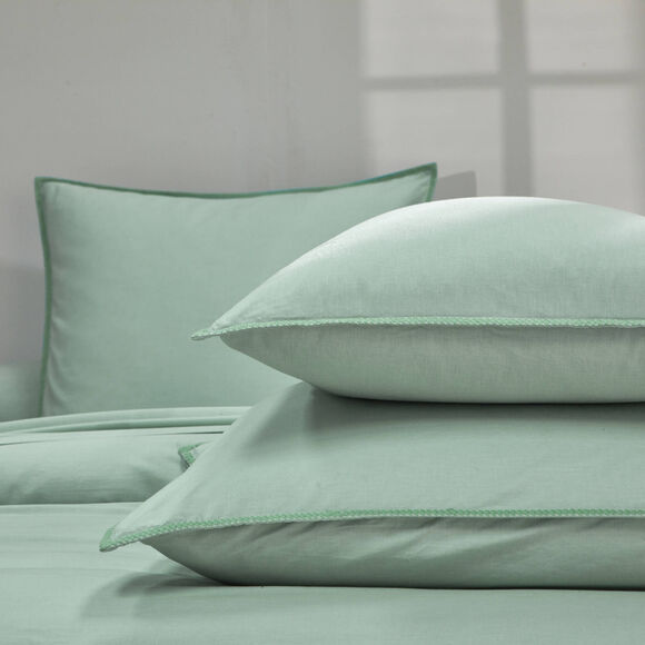 Effen bedlinnen in gewassen katoen (groen) Effen bedlinnen in gewassen katoen (groen)